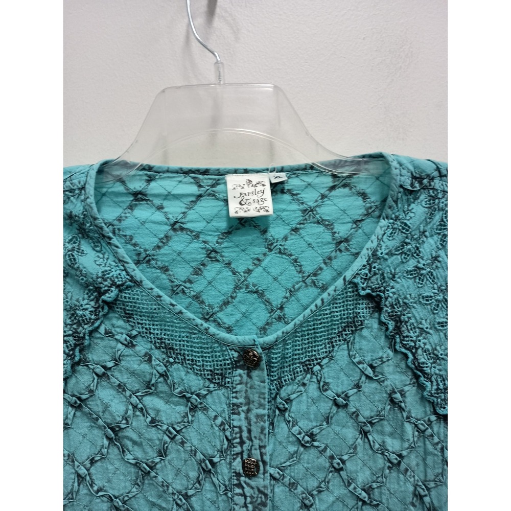 Parsley & Sage Wearable Art Tunic Top Womens XL Blue Embroidered Boho Textured - Picture 2 of 12